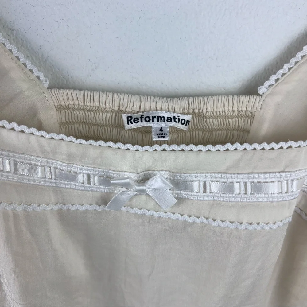 Reformation Cream Square Neck Puff Sleeve Blouse